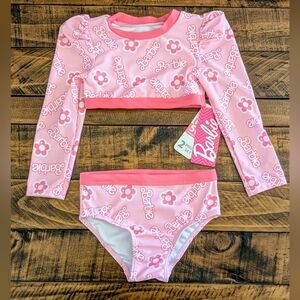 Barbie Toddler Girls Rash Guard Bikini Swimsuit 2 Piece Pink Floral UPF50 2T NWT